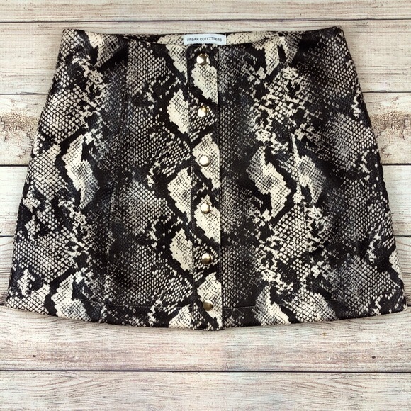 UO Siren Snake Print Button-Front Mini Skirt | Size Small - Picture 3 of 13